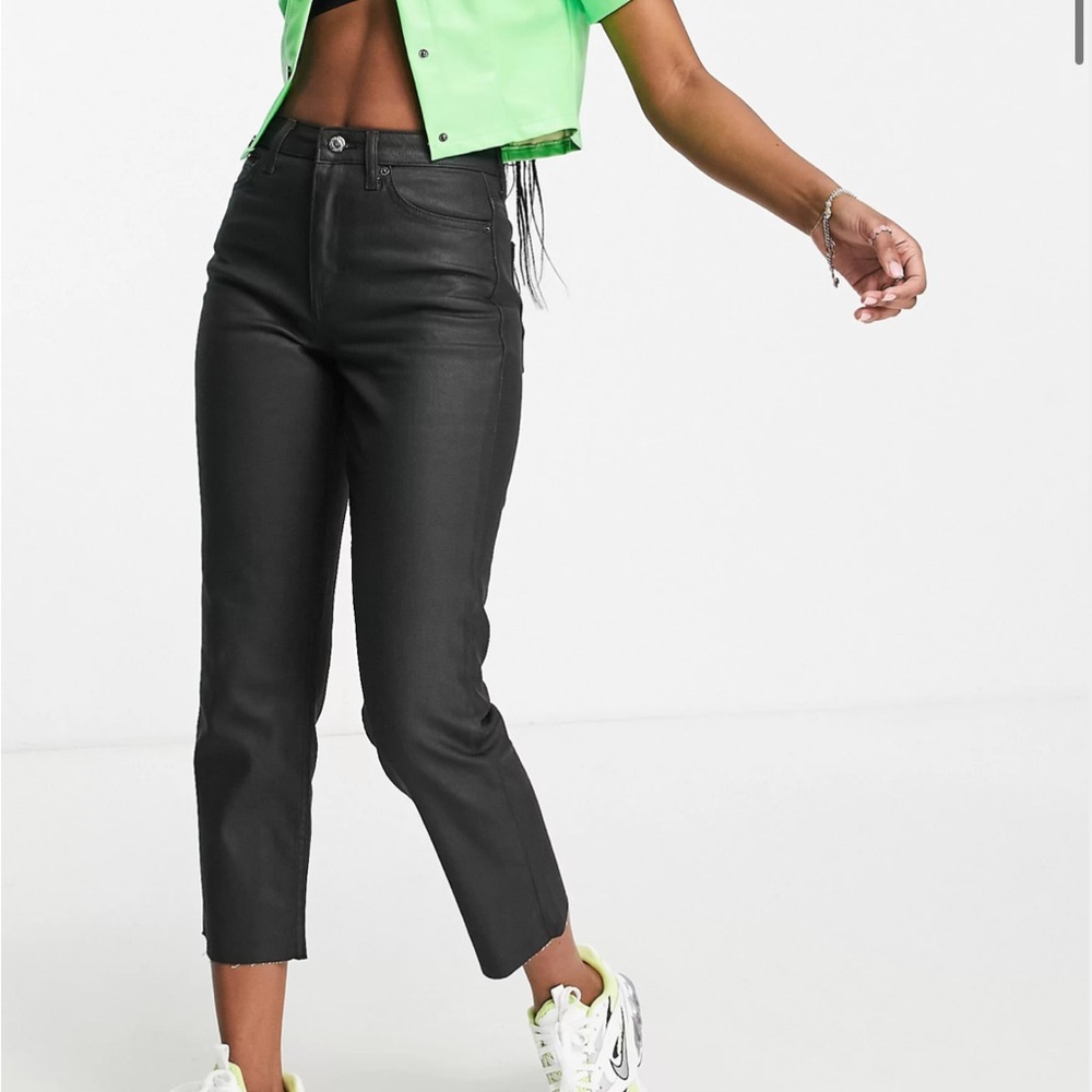 Topshop straight jeans in coated black- W 28